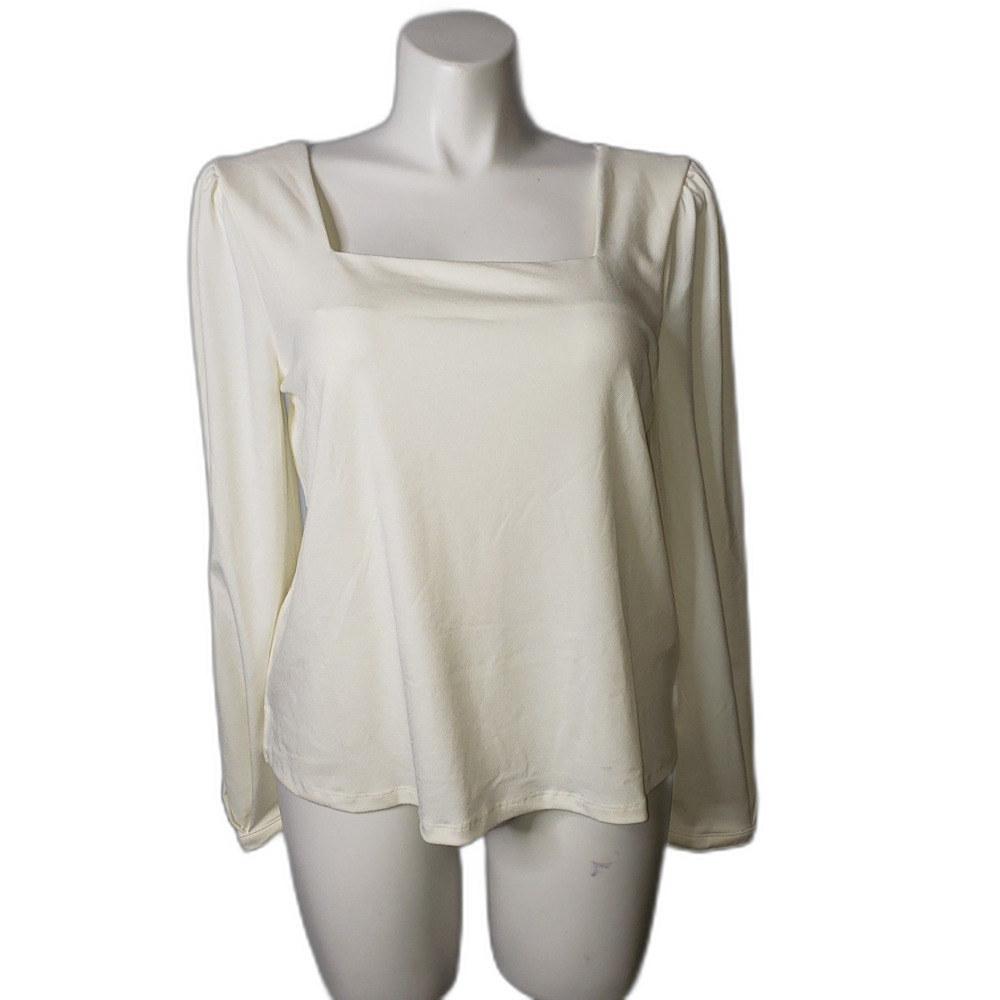Banana Republic Long Sleeve Square Neck Dressy Ivory White Blouse Size XL NEW